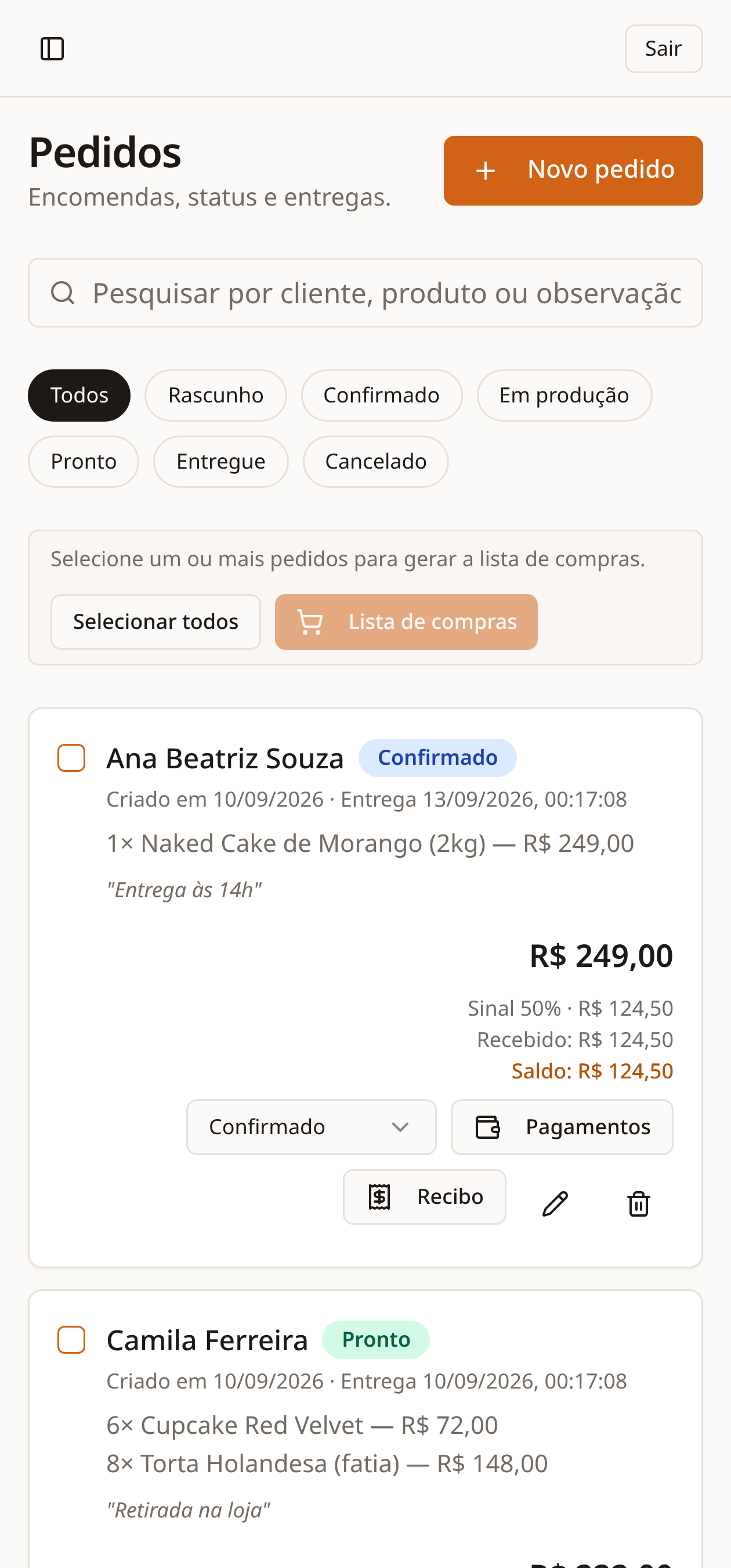 Pedidos no celular pelo ConfeitariaApp